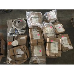 PALLET OF FLYGT AND SANDVIK PUMP PARTS, IMPELLORS, SEALS AND APPROX 15 REPAIR KITS