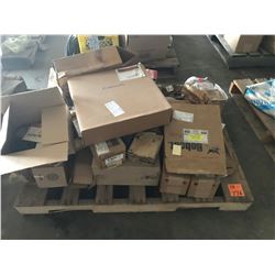 PALLET OF BOBCAT PARTS, FILTERS, CLUTCH DISC, PINS, BELTS, ETC.