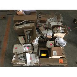 PALLET WITH TYCO THERMAL CONTROLS, NUTS, BOLTS, ELECTRICAL CONNECTORS AND SUPPLIES, JOHNSON PRESSURE