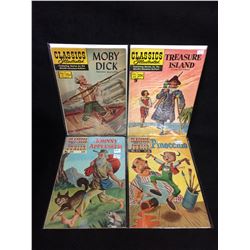 CLASSICS ILLUSTRATED COMIC BOOK LOT (MOBY DICK, TREASURE ISLAND, JOHNNY APPLESEED, PINOCCHIO)