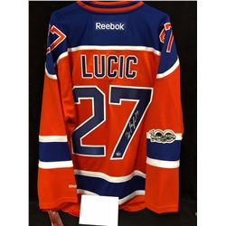 MILAN LUCIC SIGNED OILERS HOCKEY JERSEY W/ COA (100TH ANNIVERSARY)