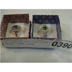 TWO STERLING PRECIOUS STONE LADIES DINNER RINGS