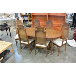 DINING TABLE WITH 2 LEAFS AND SIX CHAIRS