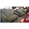 Image 1 : GREEN UPHOLSTERED SOFA AND LOVESEAT