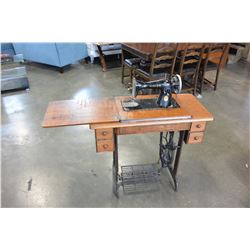 WOOD CASED SINGLE TREADLE BASE SEWING MACHINE