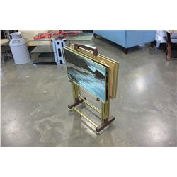 VINTAGE TV TRAY SET ON ROLLING STAND