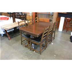 DARK WALNUT DINING TABLE WITH JACKNIFE LEAF AND 6 LEATHER SEAT CHAIRS