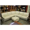 Image 1 : BEIGE LEATHER SECTIONAL AND OTTOMAN