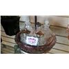 Image 2 : ENGLISH CRYSTAL CONDIMENT HOLDERS ON TRAY AND 2 EASTERN CONTAINERS