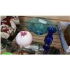 Image 1 : PINCHED ART GLASS ROSE BOWL AND BLUE GLASS BOWL AND VASE