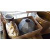 Image 3 : GLASS CONTAINER, DECORATIVE VASE, AND METAL BUCKET