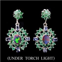 Natural White Opal Emerald Tanzanite 57 Cts  Earrings