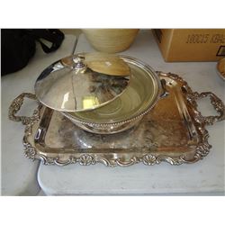 Metal Serving dish with lid and tray