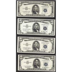 Lot of (4) 1953 $5 Silver Certificate Notes