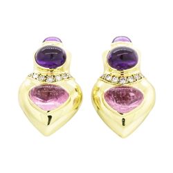 18KT Yellow Gold Ladies 8.60 ctw Tourmaline, Amethyst and Diamond Earrings