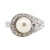 Image 2 : 14KT White Gold 0.35 ctw Diamond and Pearl Ring
