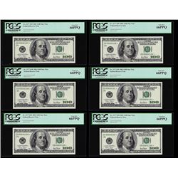 Lot of (6) Consecutive 2001 $100 Federal Reserve STAR Notes PCGS Gem New 66PPQ