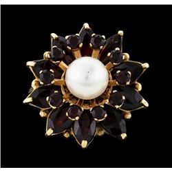 14KT Yellow Gold 7.7mm Pearl and Pyrope Garnet Ring