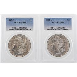 Lot of 1884-O & 1885-O $1 Morgan Silver Dollar Coins PCGS MS63