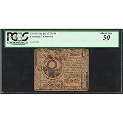 May 10, 1775 $30 Continental Currency Note CC-10 PCGS About New 50