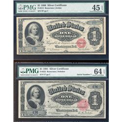 Pair of Low Serial No. 7 - 1886 & 1891 $1 Martha Washington Silver Certificate N