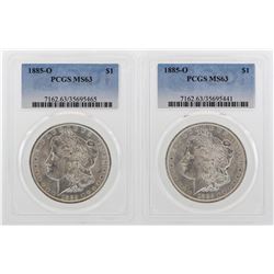 Lot of (2) 1885-O $1 Morgan Silver Dollar Coins PCGS MS63