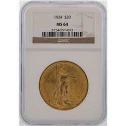 1924 $20 St. Gaudens Double Eagle Gold Coin NGC MS64