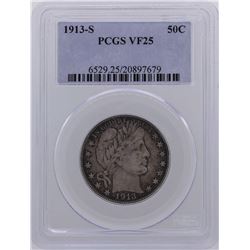 1913-S Barber Half Dollar Coin PCGS VF25