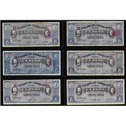 Lot of (6) 1915 1 Peso Mexico Revolutionary State of Chihuahua Notes