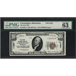 1929 $10 National Currency Note Farmington, MN CH# 11687 PMG Choice Uncirculated