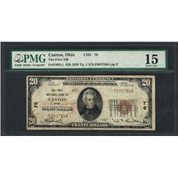 1929 $20 National Currency Note Canton, Ohio CH# 76 PMG Choice Fine 15