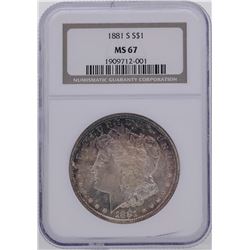 1881-S $1 Morgan Silver Dollar Coin NGC MS67 Amazing Toning