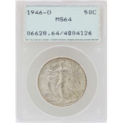 1946-D Walking Liberty Half Dollar Coin PCGS MS64 Green Rattler Holder