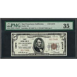 1929 $5 National Currency Note San Francisco, CA CH# 12579 PMG Choice Very Fine