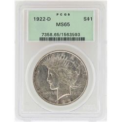 1922-D $1 Peace Silver Dollar Coin PCGS MS65