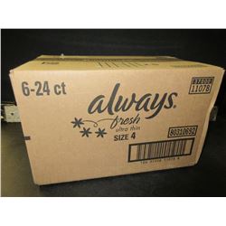 New case of Always ultru-thin Overnight pads with wings / size 4 / 6 packs