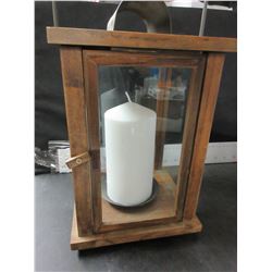 Wood Hurricane Hanging Lantern /  with large Candle