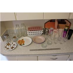 Lot of Assorted Glasses, Plates, Milk Bottles, Etc