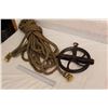 Image 2 : Antique Cast Iron Well Pulley & Hemp Rope