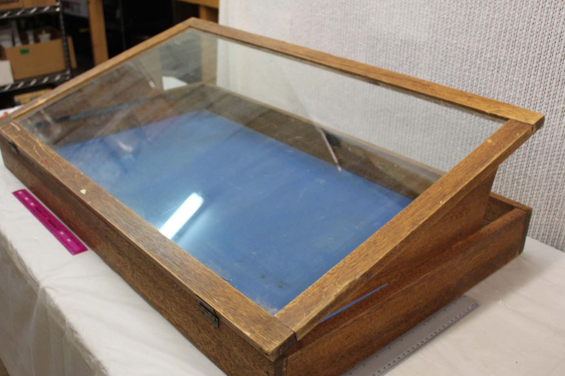Wooden Glass Display Case w/Angled Risers (38"x22"x4")