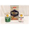 Image 1 : Vintage Tin of Prestone Anti-Freeze and (2) Shell Aeroshell Fluid Tins w/Contents