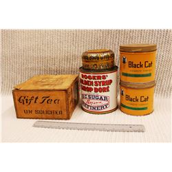 (4) Vintage Tins and a Tea Box