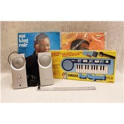 Bose Speakers, (2) Records and Yamaha Fun Keyboard for Kids