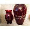 Image 2 : Ruby Red Glassware (7) W/ Etched Vases