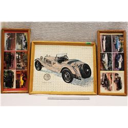 Framed Automobile Puzzle (21.5"x 17.5") and (2) Framed Photographs (21"x 9")