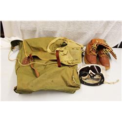 (2) Canvas Bags, Pair of Boots and Goggles