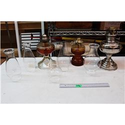 Vintage Oil Lamps (3) W/ Vintage Globes (5)