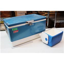 Vintage Blue Coleman Cooler W/ Mini Cooler