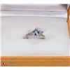 Image 1 : 1) 14KT WHITE GOLD SAPPHIRE RING W/ 30  DIAMONDS