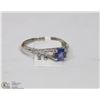 Image 2 : 1) 14KT WHITE GOLD SAPPHIRE RING W/ 30  DIAMONDS